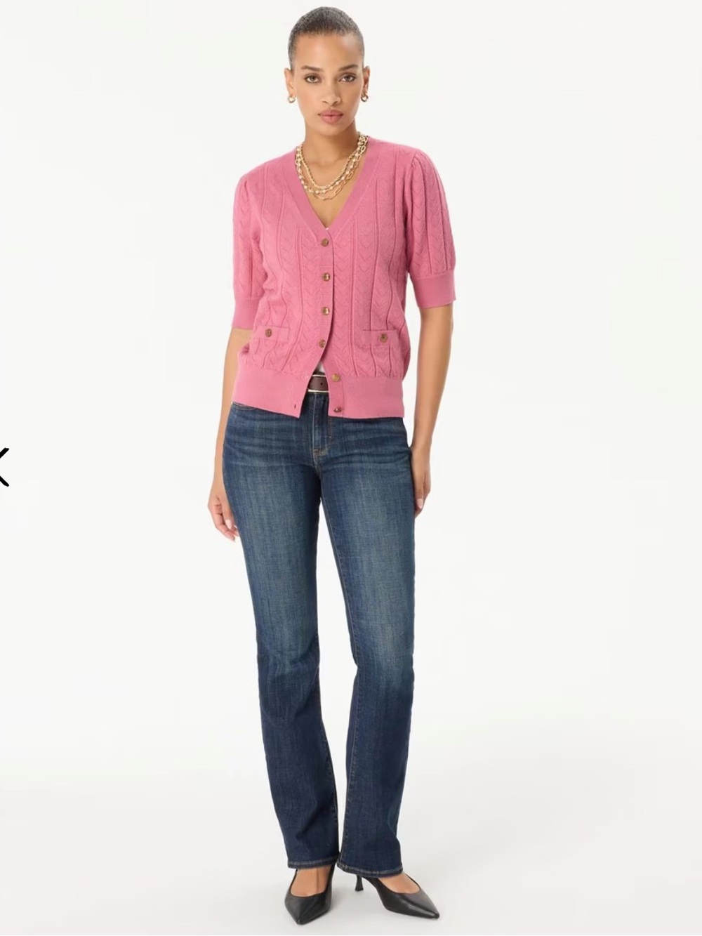 NWT🌷White House Black Market Pink Cable Knit Button-Front V-Neck Cardigan